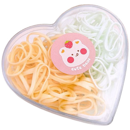 ヘアゴム 髪ゴム 約250本入り 可愛いハート型収納ケース付き 子供 大人 イエロー×グリーン バリエーション画像