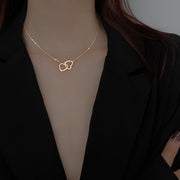 ネックレス ペンダント レディース アクセサリー チェーン チャーム ダブルハート 華奢 おしゃれ かわいい プレゼント ギフト