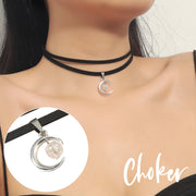 チョーカー ネックレス アクセサリー レディース 女性用 ビーズ 月 黒 シルバーカラー 銀色 かわいい おしゃれ シンプル ギフト 記念日 誕生日 プレゼント 贈り物 ファッション小物