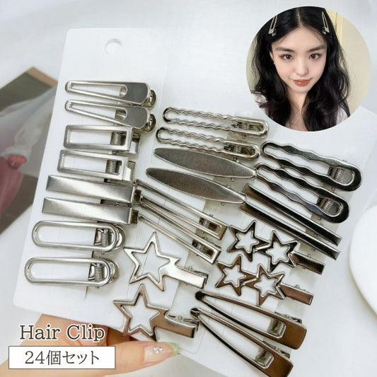 ヘアクリップ 24個セット レディース ヘアアクセサリー シルバー くちばしクリップ 商品画像