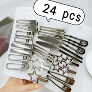 ヘアクリップ 24個セット レディース ヘアアクセサリー シルバー くちばしクリップ 星 シンプル かわいい おしゃれ 女性 大人女子 女子 セット 大容量