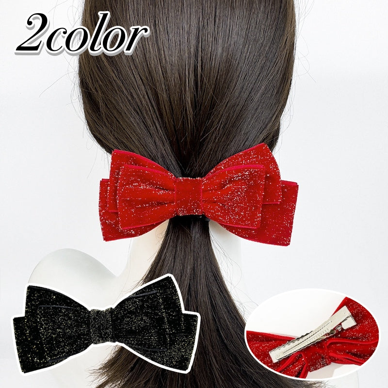 ヘアクリップ クチバシクリップ 単品 リボン ラメ ヘアアクセサリー レディース 女性用 髪飾り 髪留め まとめ髪 ヘアアレンジ かわいい おしゃれ デイリー お出かけ 普段使い ファッション小物 黒 赤