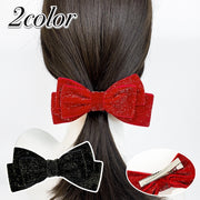 ヘアクリップ クチバシクリップ 単品 リボン ラメ ヘアアクセサリー レディース 女性用 髪飾り 髪留め まとめ髪 ヘアアレンジ かわいい おしゃれ デイリー お出かけ 普段使い ファッション小物 黒 赤