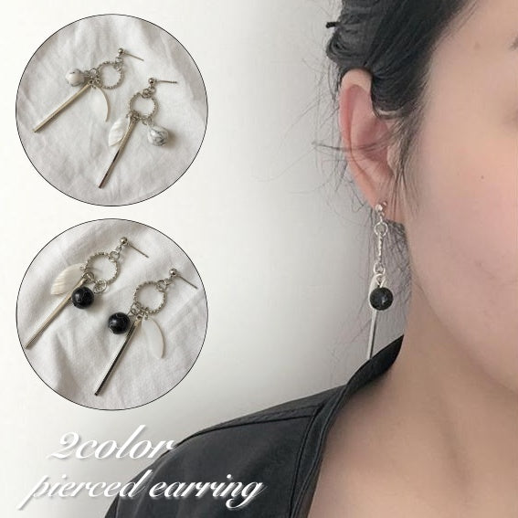 ピアス スタッドピアス ロング 揺れる レディース 女性 アクセサリー リング ボール 大理石風 シルバーカラー 上品 お洒落 大人可愛い お出かけ 普段使い デイリー 耳飾り ファッション小物 婦人用 プレゼント ギフト