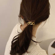 ヘアゴム 髪ゴム レディース 女性 ヘアアクセサリー 二連ゴム チェーン ブラウン シンプル 存在感 髪留め 髪飾り まとめ髪 ヘアアレンジ ポニーテール お洒落 可愛い お出かけ 普段使い デイリー 婦人