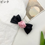 ヘアクリップ レディース 女性 婦人 大人 髪飾り 髪留め ヘアアクセサリー リボン型 バラ風 お花風 黒 ピンク 赤 紫 サテン調 おしゃれ かわいい 可愛い シンプル
