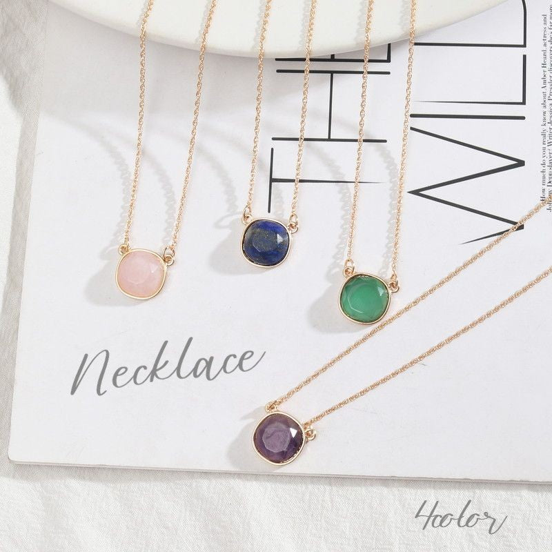 ネックレス ペンダント レディース アクセサリー ゴールドカラー あずきチェーン カラーストーン 大粒 上品 大人かわいい 高見え 高級感 おしゃれ 普段使い 鎖骨キレイ見え プレゼント 贈り物 ギフト お出かけ 女性 グリーン 緑 パープル 紫 ブルー 青 ピンク
