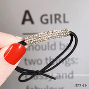 ヘアゴム 2本セット ヘアアクセサリー レディース ジュニア 女の子 髪飾り 髪ゴム まとめ髪 ヘアアレンジ 腕輪 ブレスレット ラインストーン モチーフ 長さ調節可 キラキラ かわいい おしゃれ シンプル きれいめ お出かけ 白 レインボー 金色 ピンク