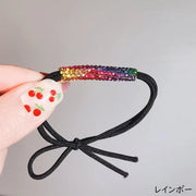 ヘアゴム 2本セット ヘアアクセサリー レディース ジュニア 女の子 髪飾り 髪ゴム まとめ髪 ヘアアレンジ 腕輪 ブレスレット ラインストーン モチーフ 長さ調節可 キラキラ かわいい おしゃれ シンプル きれいめ お出かけ 白 レインボー 金色 ピンク