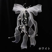 ヘッドドレス ウェディング 髪飾り 小花 チュール リボン くちばしクリップ ヘアアクセサリー ブライダル 結婚式 二次会 パーティ