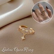 指輪 オープンリング アクセサリー レディース 女性用 スター 星 チェーン ラインストーン キラキラ おしゃれ かわいい フェミニン きれいめ お出かけ デイリー 大人女子 ギフト プレゼント 贈り物