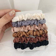 シュシュ 6個セット レディース キッズ ガールズ ヘアアクセサリー ヘアゴム 髪飾り 無地 シンプル サテン調 大人 まとめ髪 ヘアアレンジ おしゃれ かわいい カジュアル 婦人 女性 女児 女の子 シック 大人 ホワイト 白 グレー 灰 ブラック 黒 ブラウン 茶 ピンク