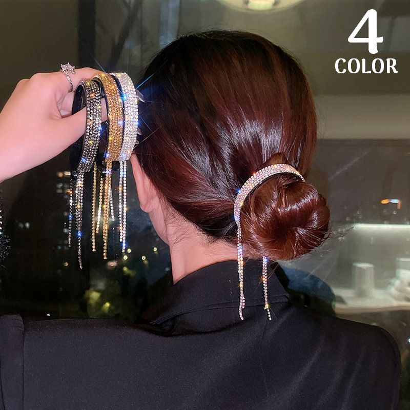 ヘアクリップ テールクリップ レディース ヘアアクセサリー 髪飾り ポニーテール お団子ヘア ヘアアレンジ ラインストーン キラキラ