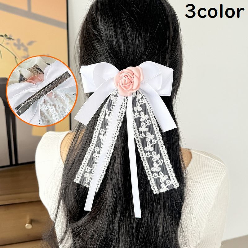 ヘアクリップ くちばしクリップ ヘアアクセサリー レディース 髪飾り 髪留め チュールレース 花 リボン ロング 大きめ 可愛い