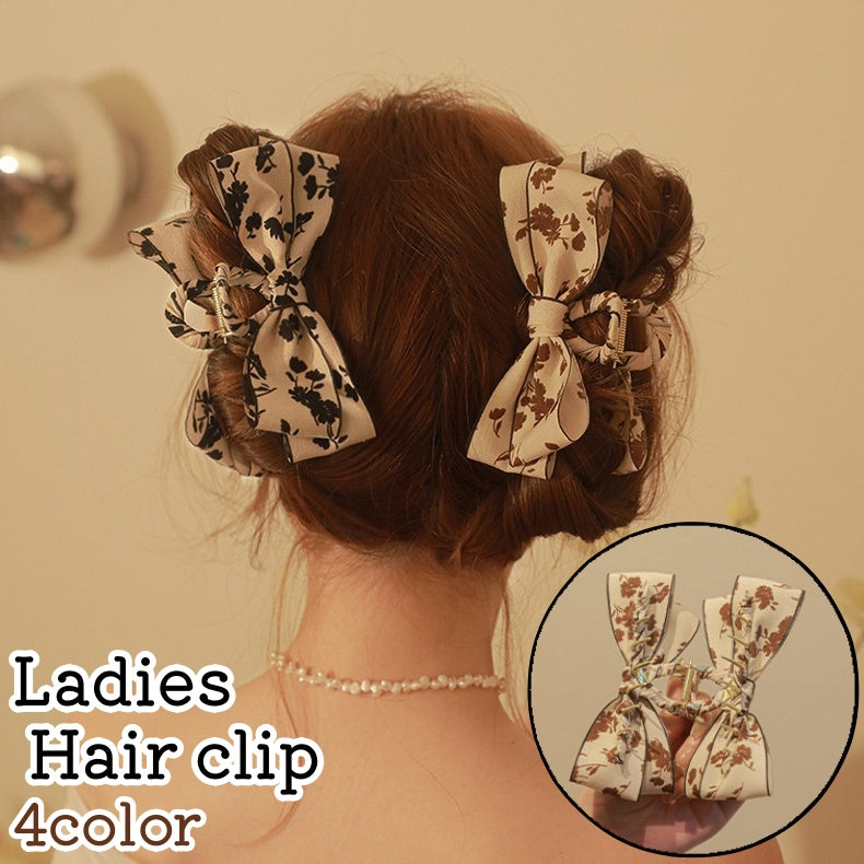ヘアクリップ バンスクリップ レディース 女性 婦人 大人 髪留め 髪飾り ヘアアクセサリー リボン型 花柄 黒 茶色 オフホワイト カーキ色 おしゃれ かわいい 可愛い お出かけシーン