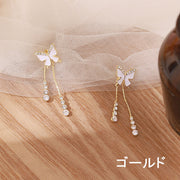 ピアス スタッドピアス レディース 女性 ロングピアス 蝶 蝶々 ラインストーン タッセル 揺れる キラキラ かわいい おしゃれ
