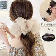 バレッタ レディース ヘアアクセサリー ヘアクリップ 髪飾り シフォン 大きめリボン ヘアアレンジ まとめ髪 ポニーテール 可愛い