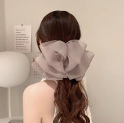 バレッタ レディース ヘアアクセサリー ヘアクリップ 髪飾り シフォン 大きめリボン ヘアアレンジ まとめ髪 ポニーテール 可愛い