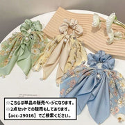 シュシュ 単品 1個 リボン ヘアゴム 髪ゴム レディース 女性 ヘアアクセサリー 髪留め 髪飾り まとめ髪 シンプル 仕事 職場 オフィス 大人 フェイクパール ロングリボン シフォン お洒落 可愛い 可憐さ きれいめ 上品 ファッション小物