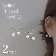 ピアス イヤリング 両耳用 レディース 女性用 アクセサリー スタッド キャッチ リボン さくらんぼ フェイクパール かわいい