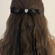ヘアクリップ リボン レディース 女性 ヘアアクセサリー 髪留め 髪飾り まとめ髪 ヘアアレンジ かわいい おしゃれ 上品 細長 サテン風 ワンポイント ハート型 婦人用