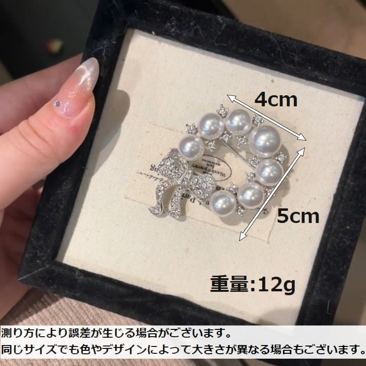 ブローチ サークル型ブローチ レディース パール調 胸飾り リボン 商品画像5