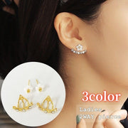ピアス スタッドピアス バックキャッチ レディース アクセサリー 2way ラインストーン シェル フラワー 花 上品 きれいめ かわいい おしゃれ