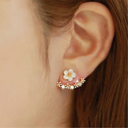 ピアス スタッドピアス バックキャッチ レディース アクセサリー 2way ラインストーン シェル フラワー 花 上品 きれいめ かわいい おしゃれ