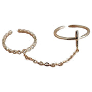オープンリング チェーン ダブルリング 指輪 レディース 女性 アクセサリー ラインストーン ひし形 ウェーブ ギザギザ クロス 十字架 おしゃれ 華やか かわいい プレゼント ギフト 誕生日 記念日 デイリー 普段使い お出かけ