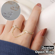 オープンリング チェーン ダブルリング 指輪 レディース 女性 アクセサリー ラインストーン ひし形 ウェーブ ギザギザ クロス 十字架 おしゃれ 華やか かわいい プレゼント ギフト 誕生日 記念日 デイリー 普段使い お出かけ