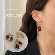 ピアス スタッドピアス レディース 女性 アクセサリー 耳飾り 揺れる 大ぶり ストーン おしゃれ 華やか かわいい 上品 きれいめ プレゼント ギフト 半透明 お出かけ パーティ お呼ばれ 赤 灰 黄