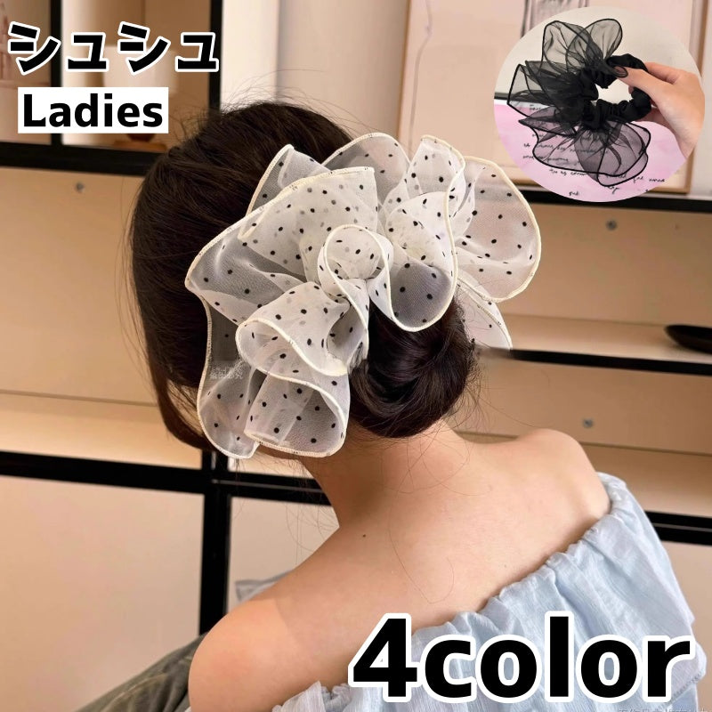 シュシュ レディース 女性 ヘアアクセサリー ドット まとめ髪 商品画像