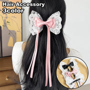 バレッタ ヘアクリップ リボン レディース 女性 ヘアアクセサリー 髪留め 髪飾り ロング 垂れる 大きめ ビッグ レース 花柄 ヘアアレンジ まとめ髪 華やか 婦人用 ファッション小物