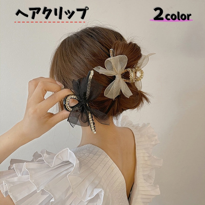 ヘアクリップ バンスクリップ レディース ヘアアクセサリー 女性 婦人 髪留め まとめ髪 ハーフアップ ヘアアレンジ リボン 透け感