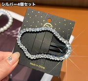ヘアピン パッチン留め 4個セット レディース ヘアアクセサリー 女性用 ラインストーン キラキラ 雲型 フレーム 中抜き 髪飾り 髪留め ヘアアレンジ まとめ髪 おしゃれ かわいい カジュアル デイリー 普段使い