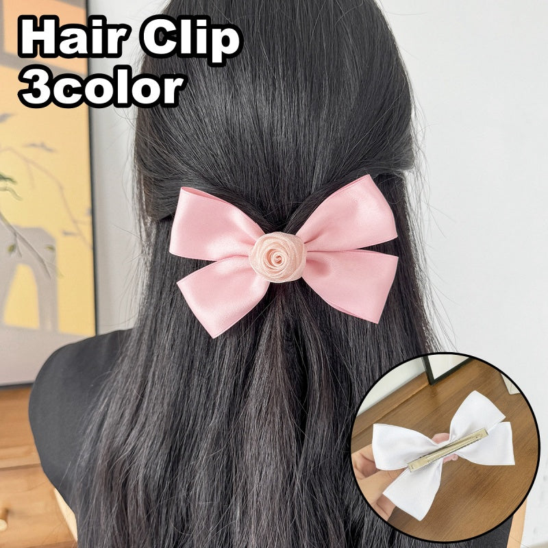 ヘアクリップ リボン レディース 女性 ヘアアクセサリー 髪留め 髪飾り 大きめ 存在感 薔薇 フラワー バラ ヘアアレンジ まとめ髪 シンプル 婦人用 ファッション小物