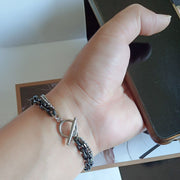 ブレスレット 腕輪 メンズ 男性 紳士 腕飾り アクセサリー チェーン 2連 2重巻き 二重 黒 銀色 シルバーカラー ステンレス製 おしゃれ シンプル お出かけシーン