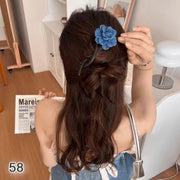ヘアクリップ 髪留め 大人 ヘアアクセサリー ローズ フラワー ヘアゴム ロングヘア デニム フラワーモチーフ 可愛い おしゃれ ヘアアレンジ シンプル エレガント 上品 スプリング くるくる