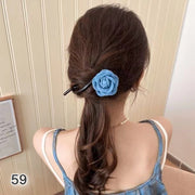 ヘアクリップ 髪留め 大人 ヘアアクセサリー ローズ フラワー ヘアゴム ロングヘア デニム フラワーモチーフ 可愛い おしゃれ ヘアアレンジ シンプル エレガント 上品 スプリング くるくる