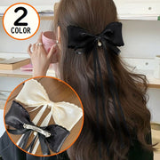 バレッタ ヘアクリップ ヘアアクセサリー レディース 髪飾り 髪留め オーガンジー風リボン ロング 大きめ ダブル 2連 可愛い