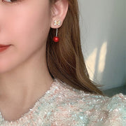 ピアス スタッドピアス ラインストーン フェイクパール リボン ロング ぶら下がり 揺れる バックキャッチピアス 2way アクセサリー ジュエリー レディース シンプル かわいい ガーリー エレガント 上品 パーティー フォーマル おしゃれ ゴールドカラー ラグジュアリー 結婚式 ファッション小物 大きめ 女性 プレゼント 贈り物 赤 白 ボール