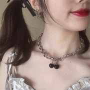 ネックレス レディース ブレスレット スタッドピアス 両耳用 アクセサリー 女性用 太め チェーン レトロ調 首飾り チェリー 耳飾り サクランボ 可愛い おしゃれ シルバーカラー