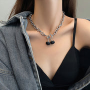 ネックレス レディース ブレスレット スタッドピアス 両耳用 アクセサリー 女性用 太め チェーン レトロ調 首飾り チェリー 耳飾り サクランボ 可愛い おしゃれ シルバーカラー