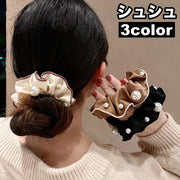 シュシュ ヘアゴム 髪留め フェイクパール レディース 女性用 ヘアアクセサリー 光沢感 おしゃれ エレガント 上品 かわいい 髪ゴム まとめ髪 髪飾り ヘアアレンジ