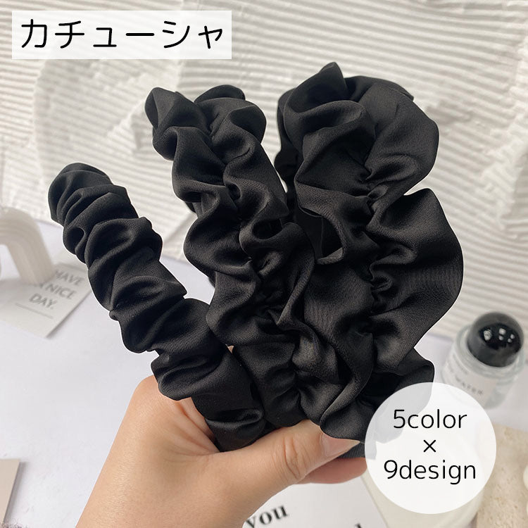 カチューシャ レディース ヘアアクセサリー フリル ブラック ホワイト シンプル ボリューム感 かわいい