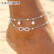 アンクレット 重ね付け風 二連 ダブルチェーン レディース 女性 アクセサリー チェーン 2連 シンプル 8の字 フェイクパール パール調 ゴールドカラー シルバーカラー おしゃれ 普段使い ファッション小物 贈り物 ギフト プレゼント