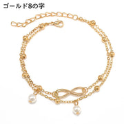 アンクレット 重ね付け風 二連 ダブルチェーン レディース 女性 アクセサリー チェーン 2連 シンプル 8の字 フェイクパール パール調 ゴールドカラー シルバーカラー おしゃれ 普段使い ファッション小物 贈り物 ギフト プレゼント