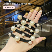 ヘアゴム 4本セット 髪ゴム レディース 女性 婦人 ヘアアクセサリー ファッション小物 パール調 フェイクパール 髪飾り まとめ髪 かわいい おしゃれ