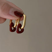 ピアス フープピアス レディース アクセサリー 中折れタイプ ハート 楕円 赤 レッド 女性 ゴールドカラー 上品 可愛い おしゃれ
