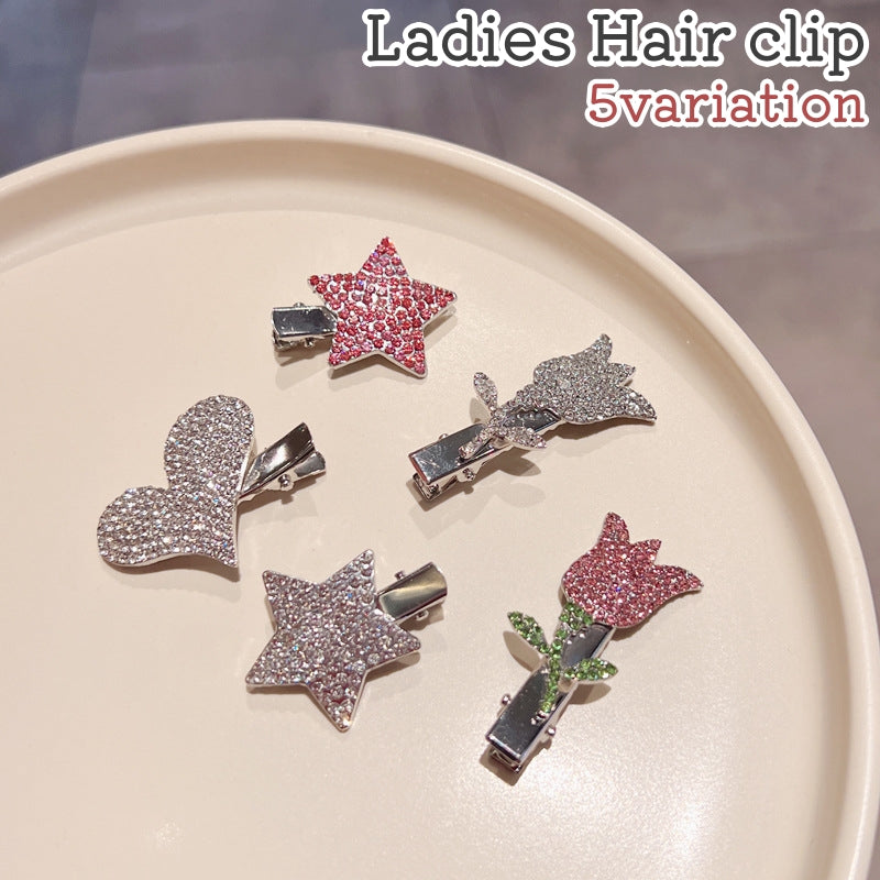 ヘアクリップ レディース 女性 婦人 髪留め 髪飾り ヘアアクセサリー 星型 ハート型 チューリップ型 白 ピンク ラインストーン かわいい 可愛い キュート おしゃれ キラキラ お出かけシーン